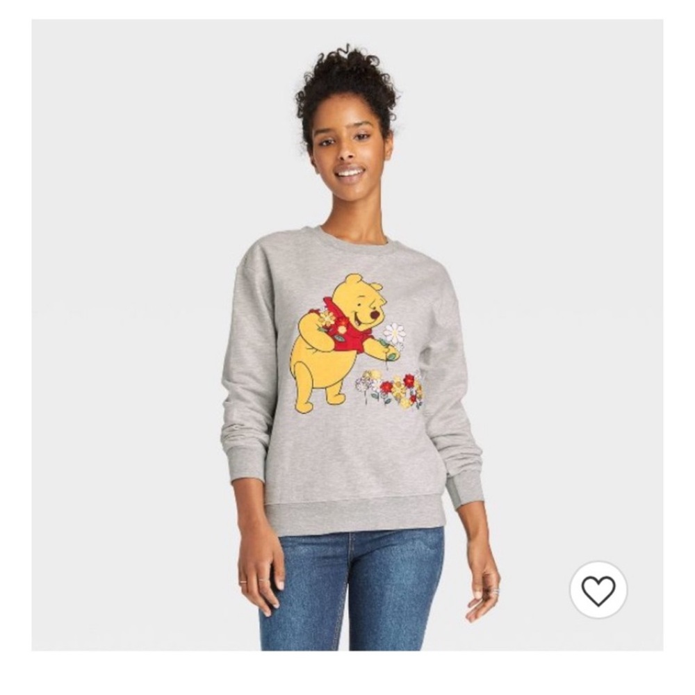 Disney Winnie the Pooh Embroidered Flowers Graphic Sweatshirt. Gray. Size XS